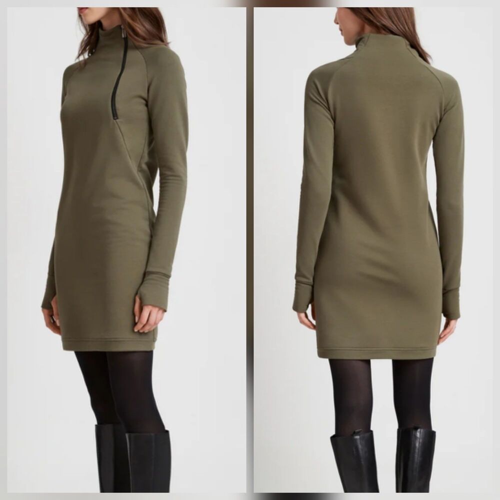 Marcella NYC Alani Sweatshirt Dress European French Terry Turtleneck Olive XXL